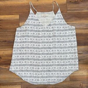 LOFT White Black Floral Stripe Spaghetti Strap Cami